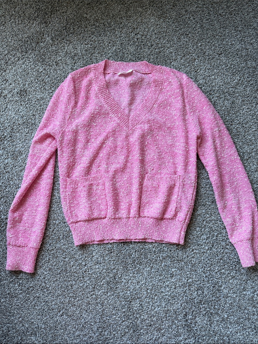Able Pink V-Neck Sweater with Front Pockets